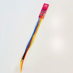 NWT Orange, Yellow & Boue Coon Tail Feather Clip in Colored Hair Extension